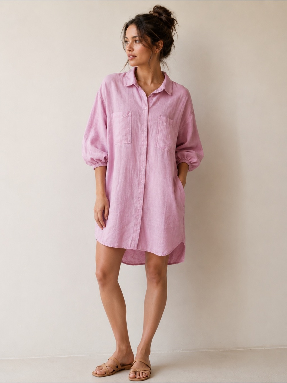 YOUNG FABULOUS & BROKE Linen Blend Sandollar Shirt Dress